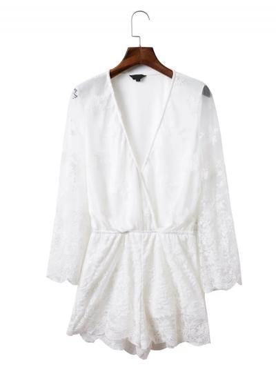 Oasap V Neck Long Sleeve Sheer Mesh Romper
