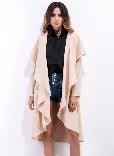 Oasap Long Sleeve Solid Color Open Front Asymmetric Design Coat