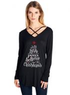 Oasap V Neck Criss Cross Letter Printed Loose Fit Tee