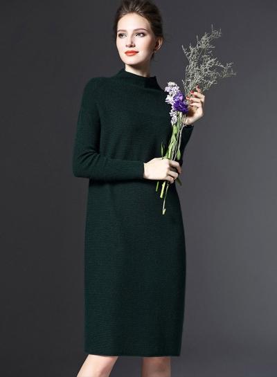 Oasap High Neck Long Sleeve Solid Color Knit Dress