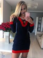 Oasap V Neck Long Sleeve Color Block Lace Up Pullover Mini Dress