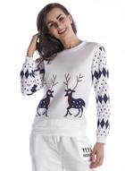 Oasap Christmas Deep Print Long Sleeve Round Neck Pullover Sweatshirt