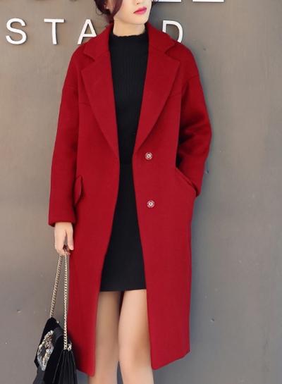 Oasap Turn Down Collar Solid Color Slim Fit Wool Coat