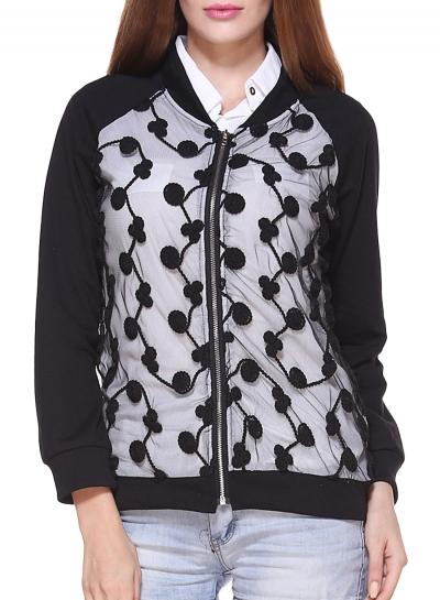 Oasap Women's Fashion Long Sleeve Mesh Zip Up Bomber Jacket