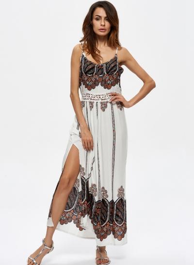 Oasap Spaghetti Strap Scoop Neck Placement Print Dress
