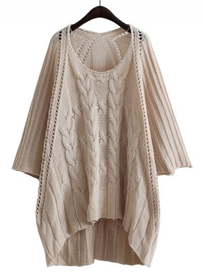 Oasap Round Neck Batwing Sleeve Hollow Out Solid Color Sweater