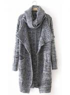 Oasap Turn Down Collar Long Sleeve Open Front Cardigan With Scarf