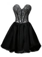 Oasap Sweetheart Strapless Rhinestone Short Cocktail Dress