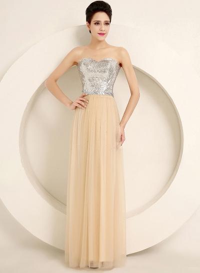 Oasap Glamour Sleeveless Sweetheart Sequin Long Prom Dress