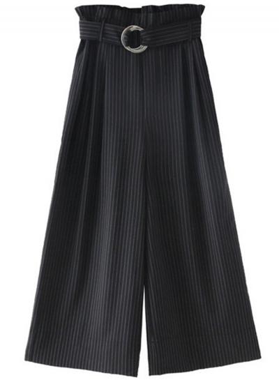 Oasap Stripe Loose Fit Wide Leg Pants With Belt