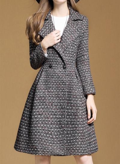 Oasap Turn Down Collar Long Sleeve Collect Waist Slim Fit Coat