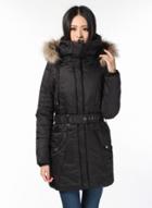 Oasap Hooded Long Sleeve Solid Color Cotton Padded Furry Collar Coat