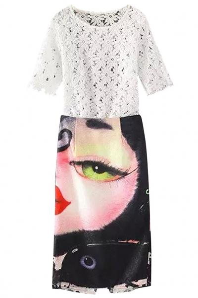 Oasap 2pcs White Cute Top Graphic Skirt Set
