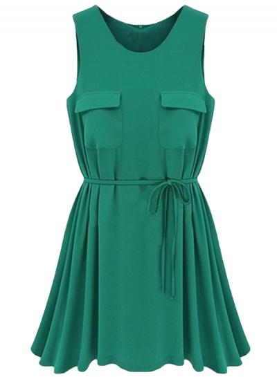 Oasap Women's Fashion Sleeveless Tie Waist Chiffon Mini Dress