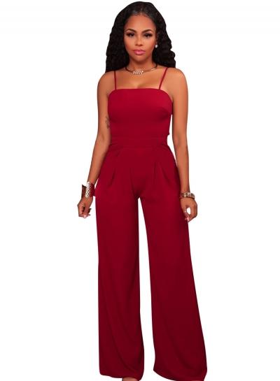 Oasap Fashion Spaghetti Strap Lace-up Sleeveless Boot Cut Jumpsuits