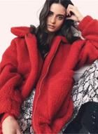 Oasap Fashion Full Zip Loose Lamb Wool Coat