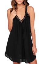 Oasap Women Hot Lace Paneled Deep V Backless Loose Fit Tank