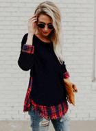 Oasap Casual Plaid Loose Fit Pullover Tee