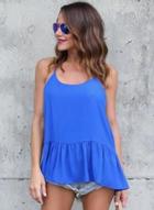 Oasap Summer Loose Solid Sleeveless Off The Shoulder Round Neck Ruffle Tank