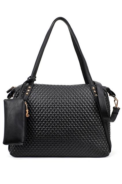 Oasap Diamond Check Rivets Embellished Square Shaped Shoulder Bag