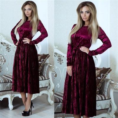 Oasap Round Neck Long Sleeve Solid Color Dress With Belt