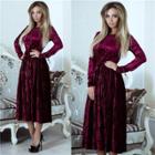 Oasap Round Neck Long Sleeve Solid Color Dress With Belt