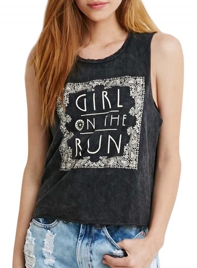 Oasap Women's Casual Black Round Neck Sleeveless Letter Print Top