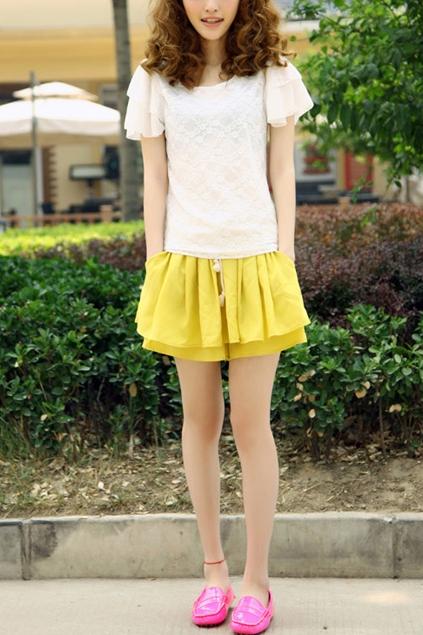Oasap Wholecolored Drawstring Mini Skirt