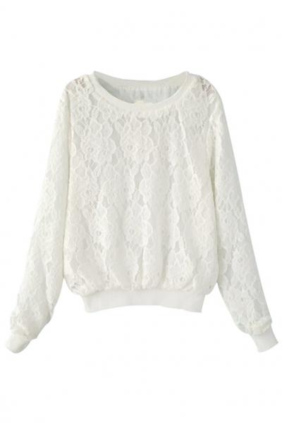 Oasap Stylish Solid Crochet Lace Sweatshirt