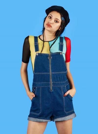 Oasap Fashion Denim Romper Suspender Trousers