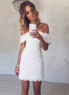 Oasap Slash Neck Off Shoulder Short Sleeve Lace Mini Dress