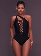 Oasap Halter Neck Sleeveless Solid Color Lace-up Swimwear