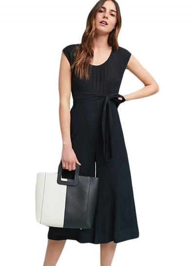 Oasap Black Calf Length Wide Leg Jumpsuit With Sash