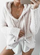 Oasap Solid Color Long Sleeve Drawstring Hood Pullover Mohair Sweatshirt