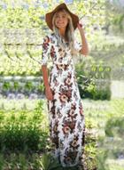 Oasap Fashion Floral Half Sleeve Maxi Dress