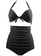 Oasap Halter Neck Solid Color Sleeveless Backless Swimwear