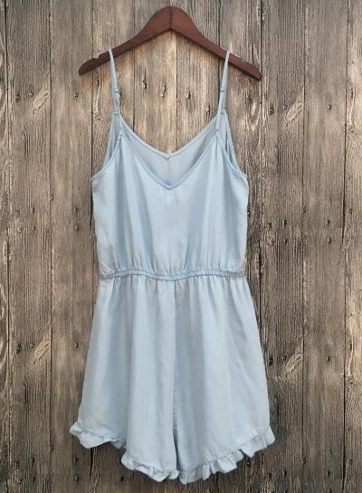 Oasap V Neck Sleeveless Solid Elastic Waist Romper