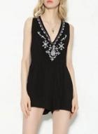 Oasap V Neck Sleeveless Backless Floral Embroidery Romper