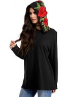Oasap Floral Embroidery Long Sleeve Hooded Sweatshirt