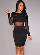 Oasap Fashion Sheer Mesh Panel Backless Bodycon Mini Dress