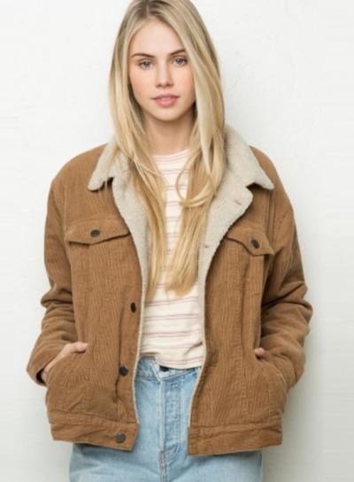 Oasap Women's Fashion Turn Down Collar Corduroy Jacket