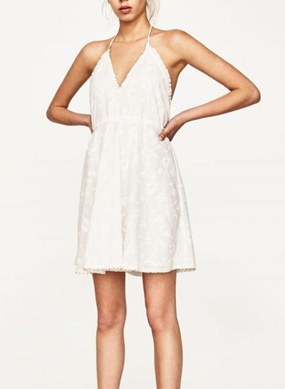 Oasap V Neck Floral Embroidery Dress