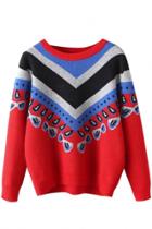 Oasap Ethnic Chevron Knit Long Sleeve Pullover Sweater