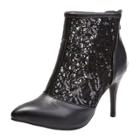 Oasap Pointed Toe Lace Hollow Out Sequin Boots