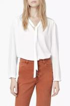 Oasap Hollow Out Paneled Flouncing Cuff Tie Blouse