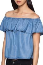 Oasap Women's Casual Off Shoulder Denim Flounce Tee