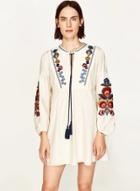 Oasap Vintage Long Sleeve Floral Embroidery Loose Dress
