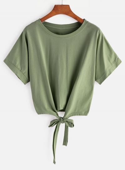 Oasap Round Neck Short Sleeve Lace Up Tee Shirts
