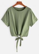 Oasap Round Neck Short Sleeve Lace Up Tee Shirts