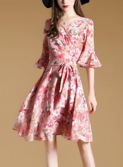 Oasap Round Neck Flounce Sleeve Dress